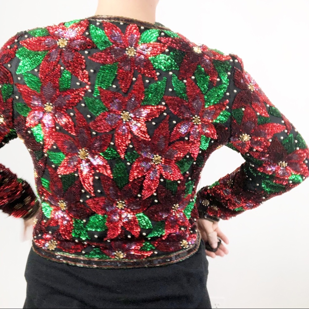 Vintage 90 Laurence Kazar bead holiday silk blazer - Picture 2 of 8